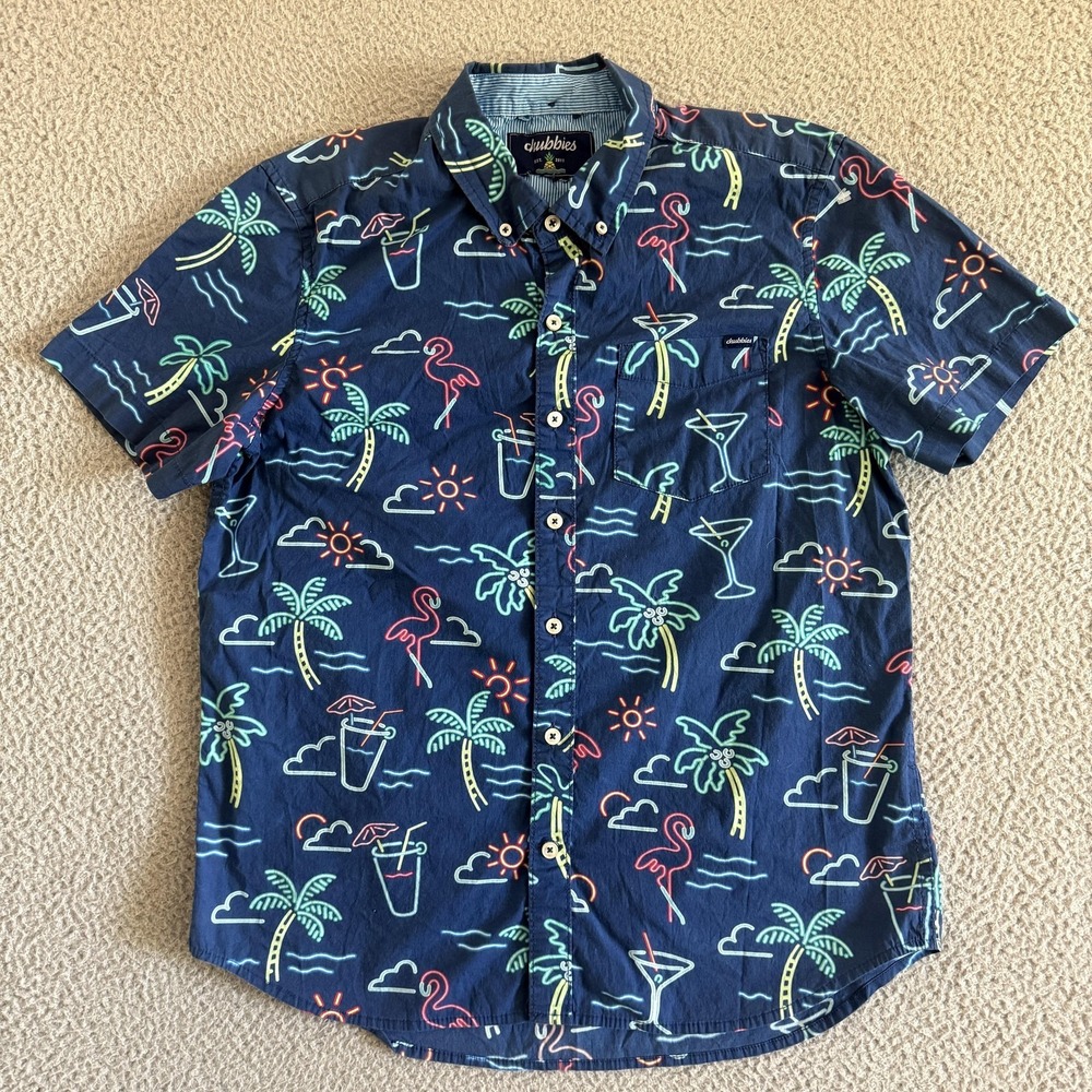 Chubbies Navy Blue Tropical Print Casual Button Down Shirt